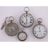 4 Silver cased pocket watches and fob watches, (4).