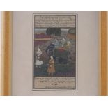 An Indian/Mughal gouache painting on paper, depicting elephant riders, with text inscription,