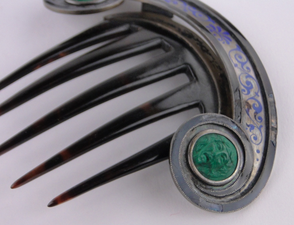 A 19th century French silver tortoiseshell and enamel hair comb,with ...