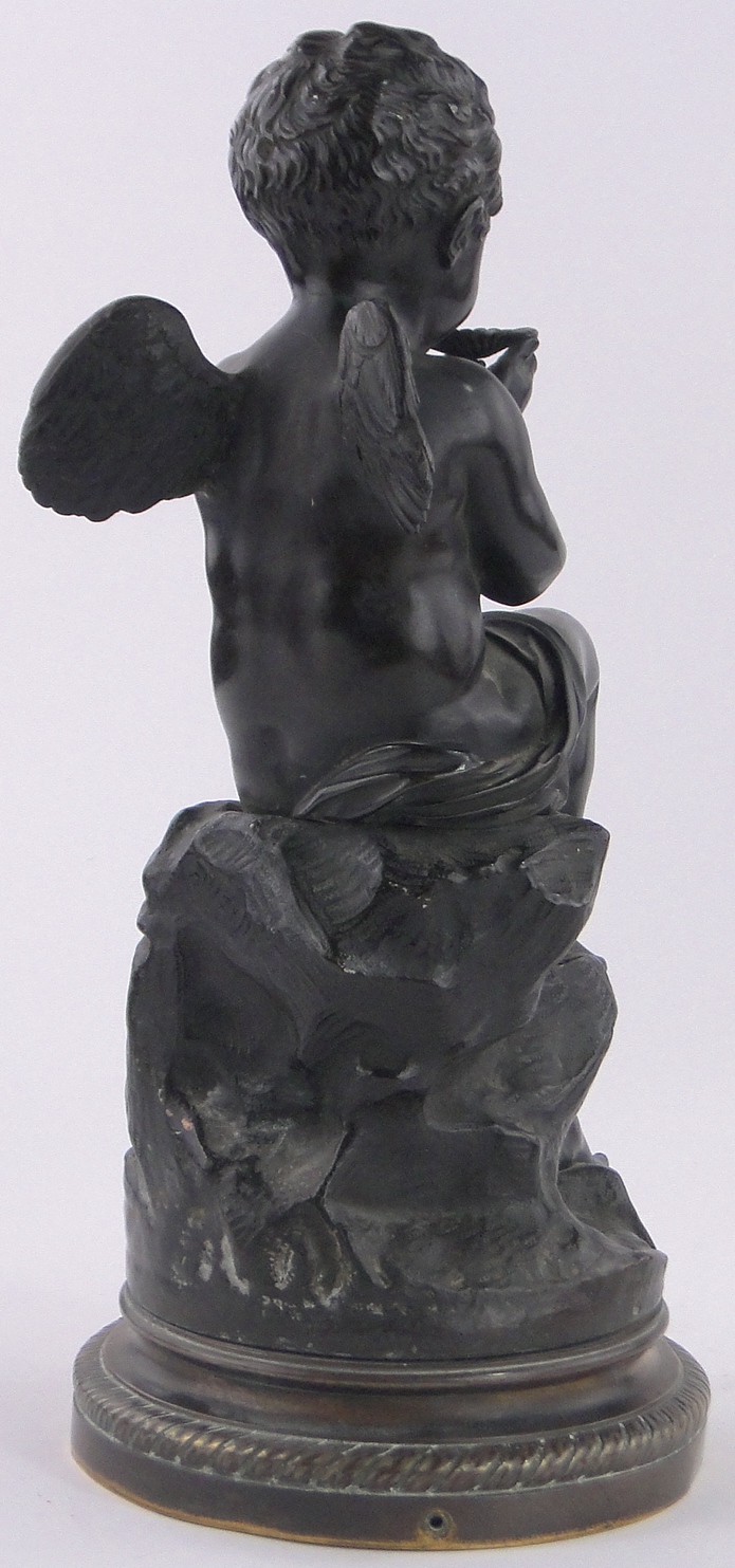A 19th century patinated bronze sculpture of Eros drinking from a scallop shell, unsigned, - Image 3 of 3