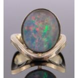 An Ole Lynggaard of Copenhagen 14ct gold and opal ring, setting height 18mm, size O.