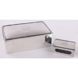 Continental silver cigarette box, length 13cm and matching silver matchbox holder, (2).