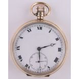 A 9ct gold cased open face topwind pocket watch, Swiss made 15 jewel movement with gold dust cover,