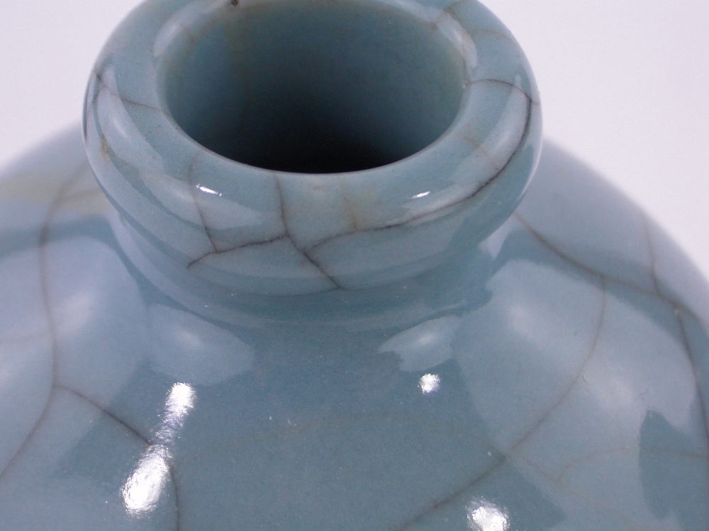 Pair of Chinese blue crackle glaze porcelain narrow necked vases, - Image 3 of 3