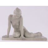 A painted plaster sculpture - female nude, base length 44cm.