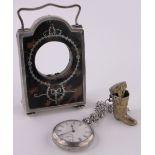 A silver and tortoiseshell mounted pocket watch stand, hallmarks Birmingham 1920,