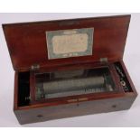 A 19th century Swiss walnut cased musical box, playing 6 airs on a 23cm cylinder,