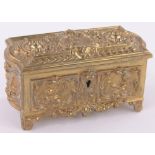 An ornate Victorian relief cast gilt bronze casket, Commemorating Victoria's Diamond Jubilee,