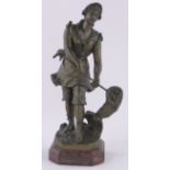 Sylvain Kinsburer 1855-1935 bronze sculpture, Pecheuse de Crevettes, red marble plinth base,