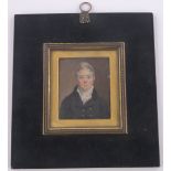 Georgian miniature watercolour on ivory, half length portrait of a gentleman, unsigned, 8cm x 7cm,