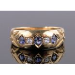 A Victorian 18ct 5 stone sapphire and diamond set ring, hallmarks 1896, size L.