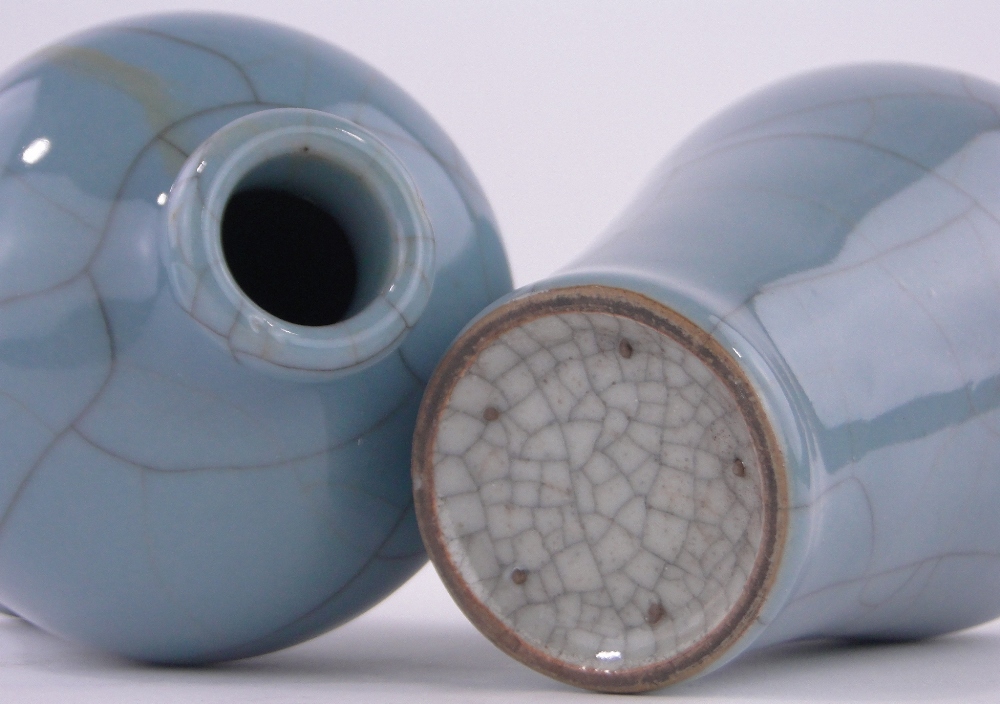 Pair of Chinese blue crackle glaze porcelain narrow necked vases, - Image 2 of 3