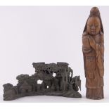 A Chinese carved and pierced bamboo diorama garden scene, width 20cm, height 9.