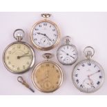 5 Various Vintage pocket watches, including a Railway Timekeeper, 2 Omega watches, (5).