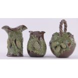 3 Pieces of Rye Pottery Hop Ware, including a basket with rope twist handle, height 11cm, (3).