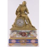 An ornate 19th century French gilt bronze and porcelain mantel clock,