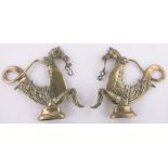 Pair of 19th century brass Venetian Gondola mounts in the form of classical seahorses, height 19cm.