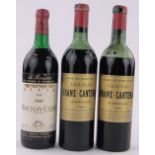 3 bottles of fine Bordeaux - Chateau Brane Cantenac, Margaux, Vintage 1966, 2 bottles 75cl,