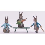 3 Miniature Vienna cold painted bronze Beatrix Potter figures.