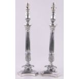 Pair of reproduction electroplate French Empire style table lamps, height 50cm.