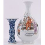 A Chinese porcelain narrow necked vase, painted court scene, painted seal mark under,