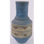 A Troika Cornwall pottery cylinder vase, painted geometric frieze, height 25cm.