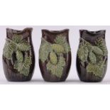 3 Similar Rye Pottery Hop Ware vases, height 10cm, (3).