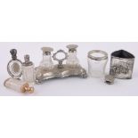 A group of continental silver and plated items, including a gold mounted perfume bottle,