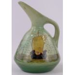 An Ault Pottery jug designed by Christopher Dresser, painted Galleon design, height 19cm.