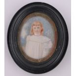 A miniature watercolour on ivory, portrait a young girl circa 1900, unsigned, image 6cm x 4.