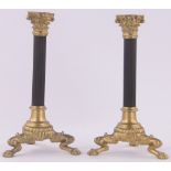 Pair of Victorian gilt bronze Corinthian column candlesticks, on Griffin paw feet, height 28.5cm.