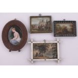 19th century continental porcelain plaque, with painted classical female nude, in carved wood frame,