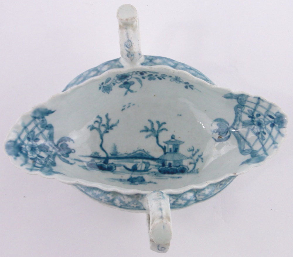 An early English Worcester porcelain 2-handled double lipped sauceboat, - Image 2 of 3