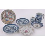 Group of Chinese porcelain, including a blue and white painted mug, height 11cm, (7).