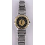 A lady's Omega Seamaster quartz wristwatch, gold plated bezel, case width 25mm.