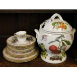 A Portmeirion "Botanic" garden soup tureen, Royal Doulton plates and a cabinet cup and saucer.