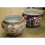 An Imari jardiniere and a Japanese jardiniere.