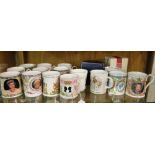 Royal Commemorative mugs including Sutherland china and Peter Jones Aynsley mug.