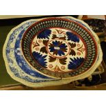 Pair of Victorian blue and white meat plates, 2 others and a bowl.