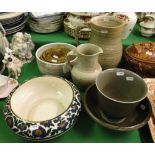 Studio Pottery jugs and bowls and a Moore's Edwardian bowl.