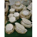 Minton "Aragon" pattern dinner service including meat plate and sauceboats.