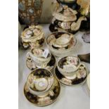 A Victorian tea service with floral and gilded decoration with teapot.