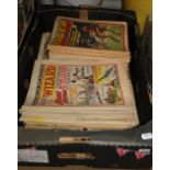 2 Boxes of comics including The Wizard and Jinty.