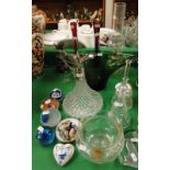 Glass vases, ships decanter, paperweights, etc.