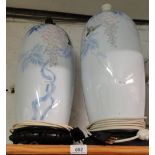 A pair of Oriental porcelain table lamps with bird and floral decoration.