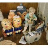 Goebel's monkey cruet, a Humpty Dumpty cruet, German figure and a Danish horse.