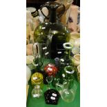 An Art Glass vase, large bottle and other decorative glass.