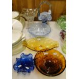 Art Deco glass bowls, Art Glass bowls and basket.