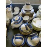 Booth's blue and gold patterned teaset with teapot.