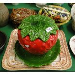 2 Victorian meat plates, a Portmeirion game tureen, a strawberry pot, etc.